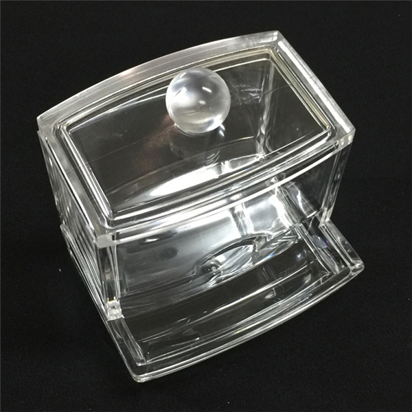 Acrylic Apothecary Vanity Countertop Organizer Box, Qtip Cotton Swab Dispenser Holder