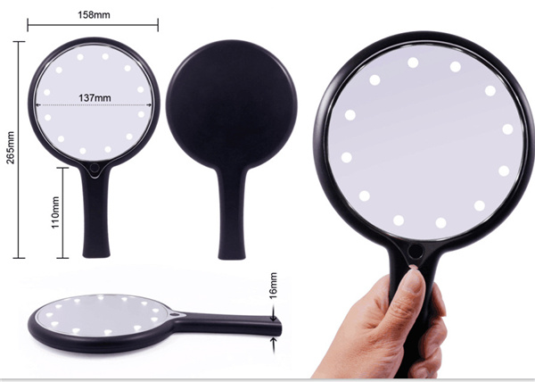 China Factory Acrylic Handheld Makeup Mirror with LED Lighting