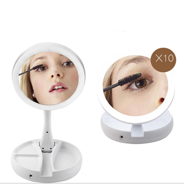 Foldaway Mirror LED Lighted, Double Sided Vanity Makeup Mirror 10X Magnification