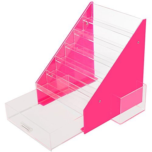 Pink & Clear Acrylic Nail Polish Organizer with Drawer and Holder Cup