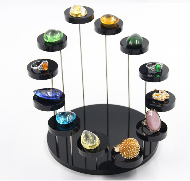 Roating Black, Clear Acrylic Jewelry Ring Display Stand