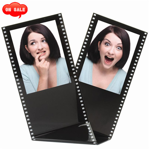 Black Acrylic Film Strip Standing Wallet Size Photo Frame, Holds Two 2.5" X 3.5" Photos