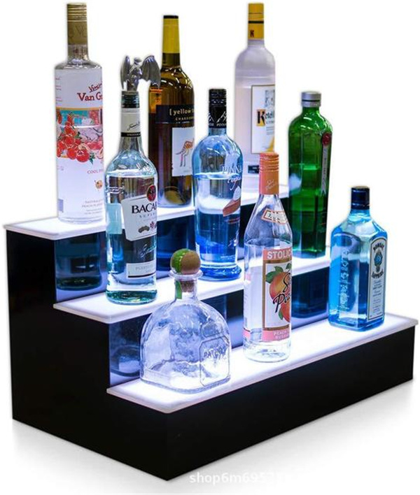 2 Tier LED Lighted Liquor Bottle Acrylic Display Illuminated Drink Wine Shelf with Remote