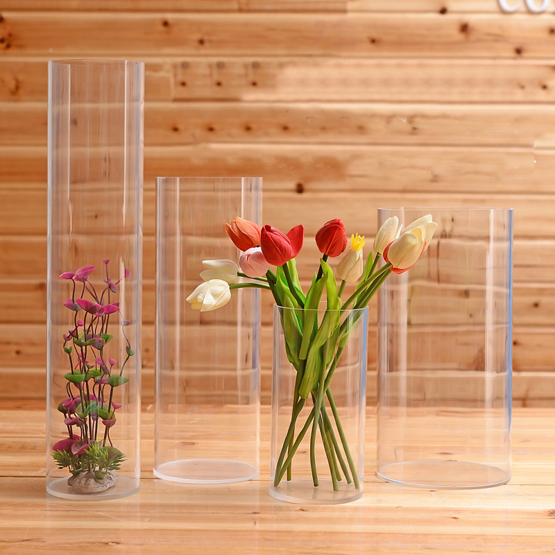Home Decoration Acrylic Cylinder Tall Clear Vase