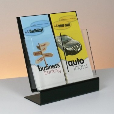 Clear and Black Slant back 2 pocket Acrylic Brochure holder