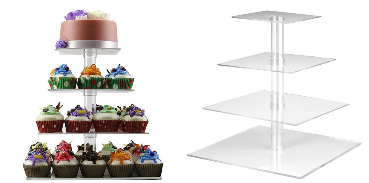 4 Tier Square Wedding Party Tree Tower Acrylic Cupcake Display Stand