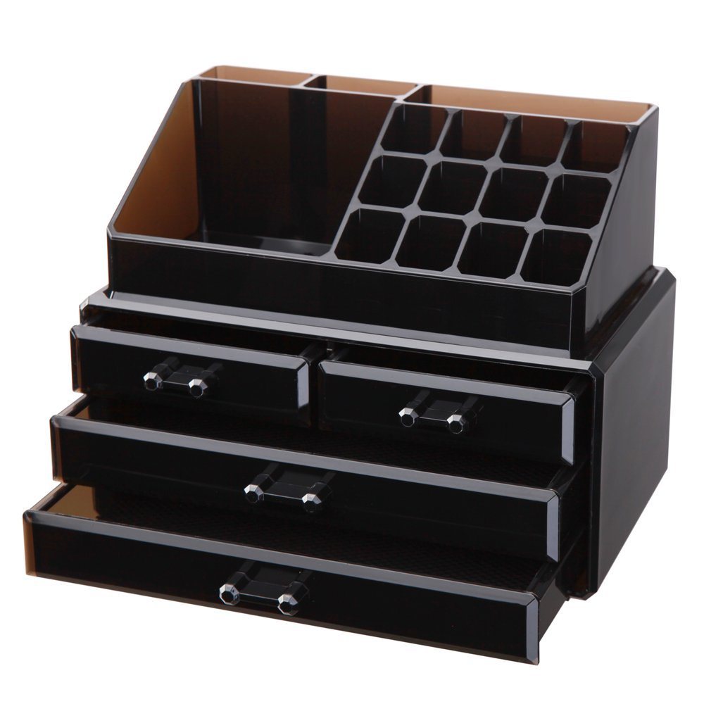 Jewelry and Makeup Storage Display Boxes (1 Top 4 Drawers) Cosmetic Organizer (Tawny)