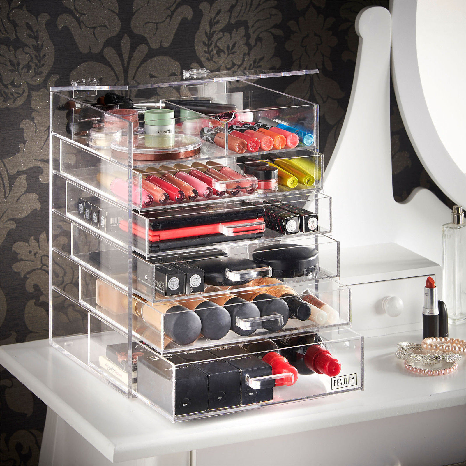 Deluxe Diamond Handle Clear Makeup Organizer