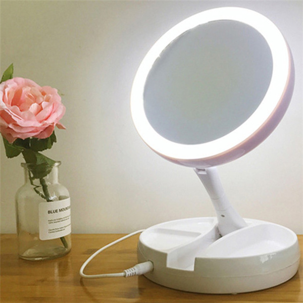 Foldaway Mirror LED Lighted, Double Sided Vanity Makeup Mirror 10X Magnification