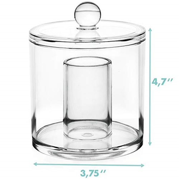 Round Acrylic Cosmetics Organizer Qtip Makeup Cutton Container