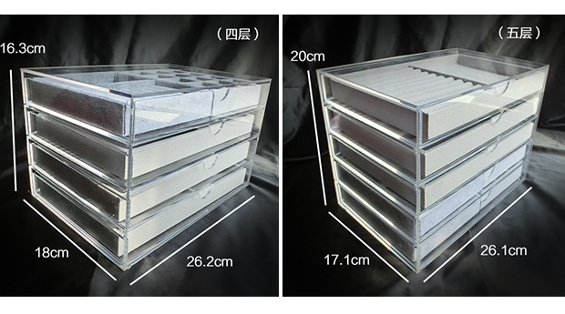 Acrylic Jewelry Storage Display Boxes with 4 Drawers and Velvet Tray