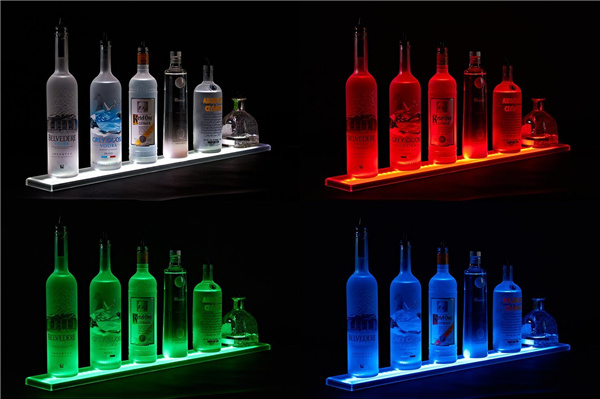 Wall Mount LED Liquor Shelf, Bottle Display Acrylic Alcohol Display Stand Includes Wireless Remote and Power Supply