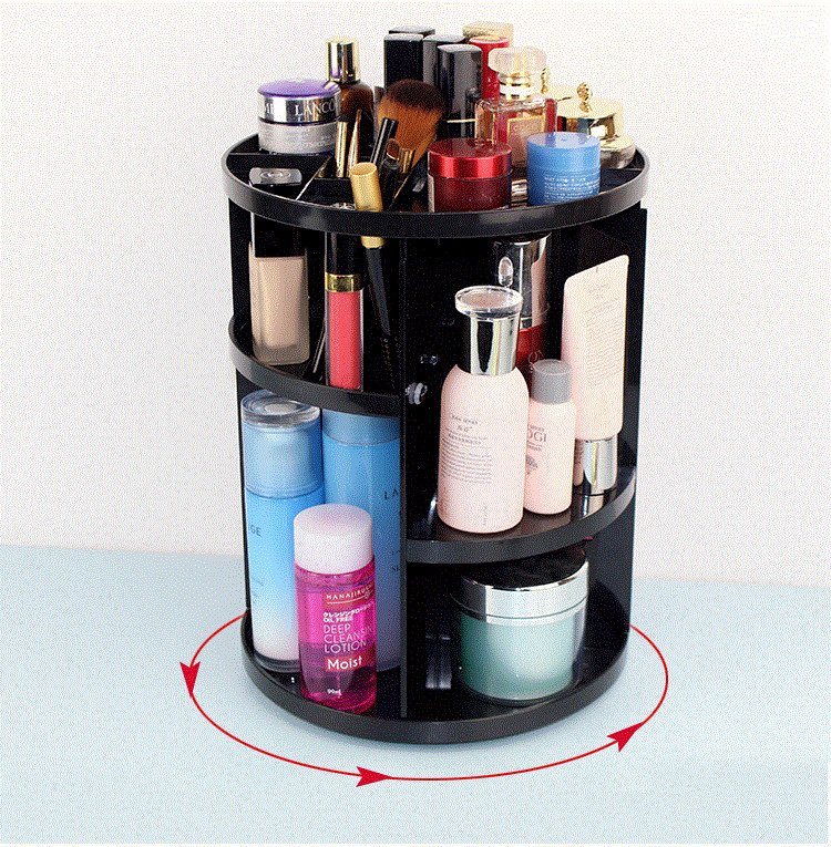 360 Rotating /Revolving Cosmetic Storage Tabletop Big Capacity Stylish Black Makeup/Cosmetic Organizer