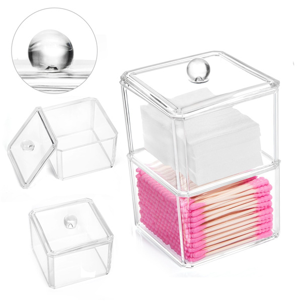 2/3/4 Tier Stackable Clear Jewelry Box, Acrylic Qtips Pads Cotton Ball Makeup Organizer