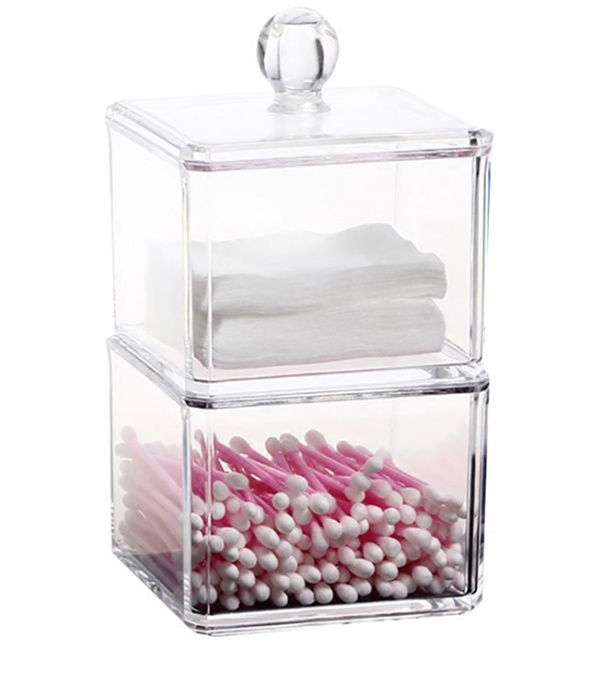 2/3/4 Tier Stackable Clear Jewelry Box, Acrylic Qtips Pads Cotton Ball Makeup Organizer