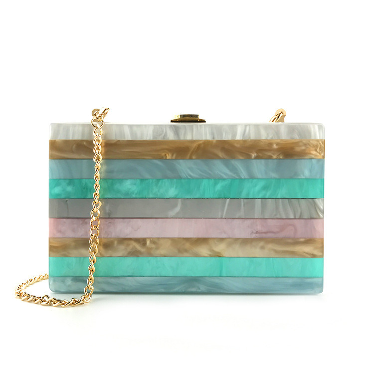 Luxurious Lady Color Stripes Acrylic Clutch Bag