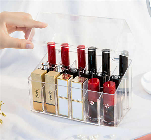 Clear Makeup Display Beauty Case, Lipstick Holder Organizer, Lipgloss Storage Box with Dustproof Lid