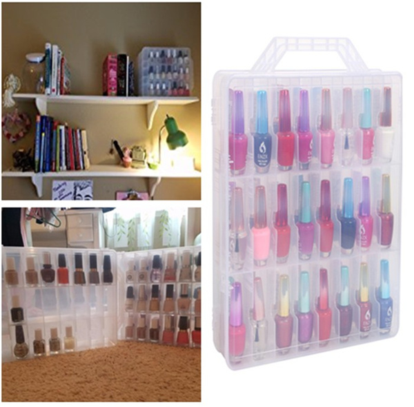 Portable Clear Nail Polish Organizer Holder for 48 Bottles Adjustable Dividers