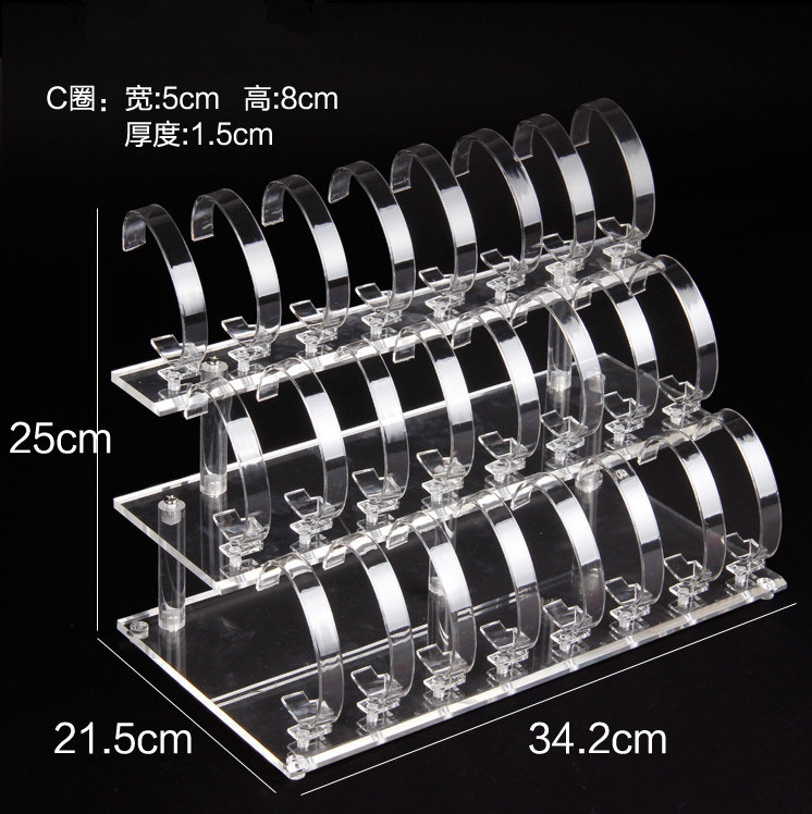 Custom Clear or Black Acrylic bracelet Watch Jewelry Display Stand, 24 Pieces Watches, 3 Tier