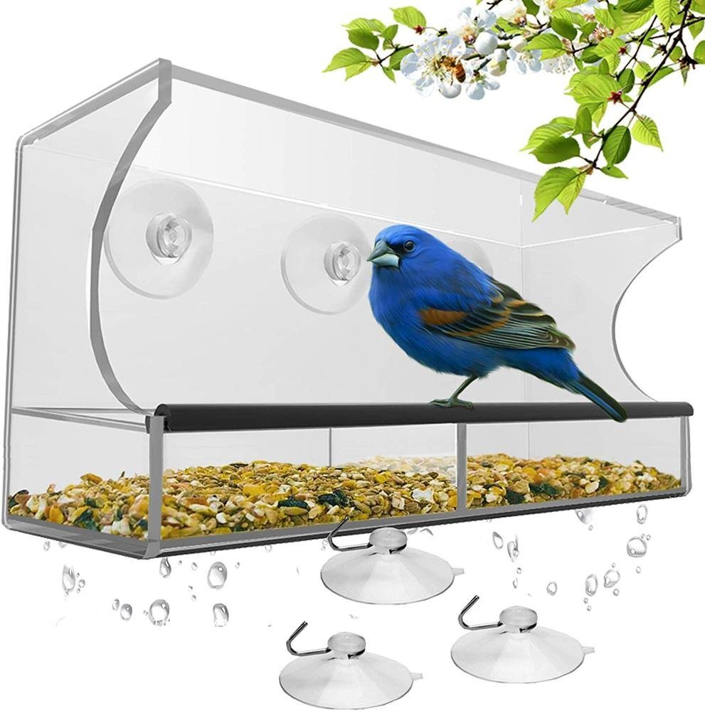 Clear Window Bird Feeder House with Sliding Feed Acrylic Bird Feeder