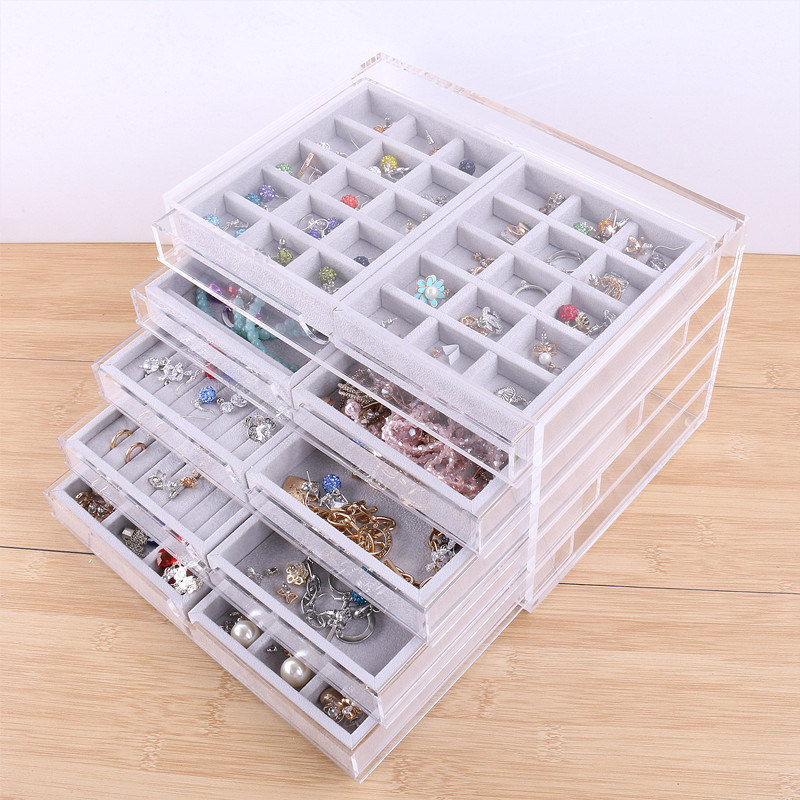 Acrylic Jewelry Organizer with 5 Drawers and Velvet Jewelry Display Tray