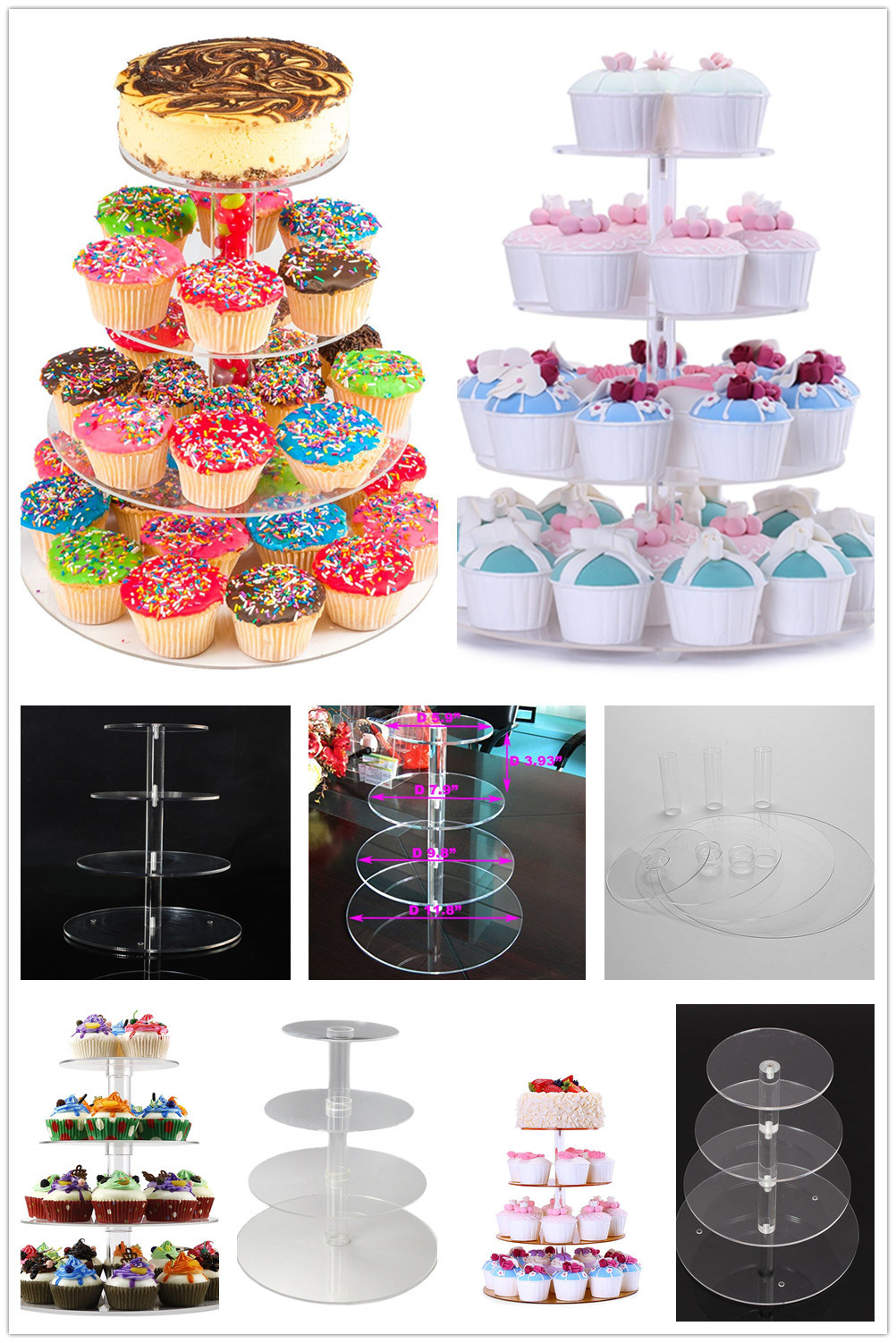 Acrylic 4-Tier Round Cupcake Stand Display, Dessert Holders Cupcake Tree, Clear Wedding Cupcake Cake Stand