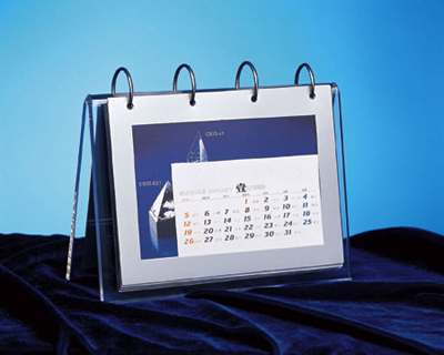 Acrylic calendar stand with 12 PVC bags