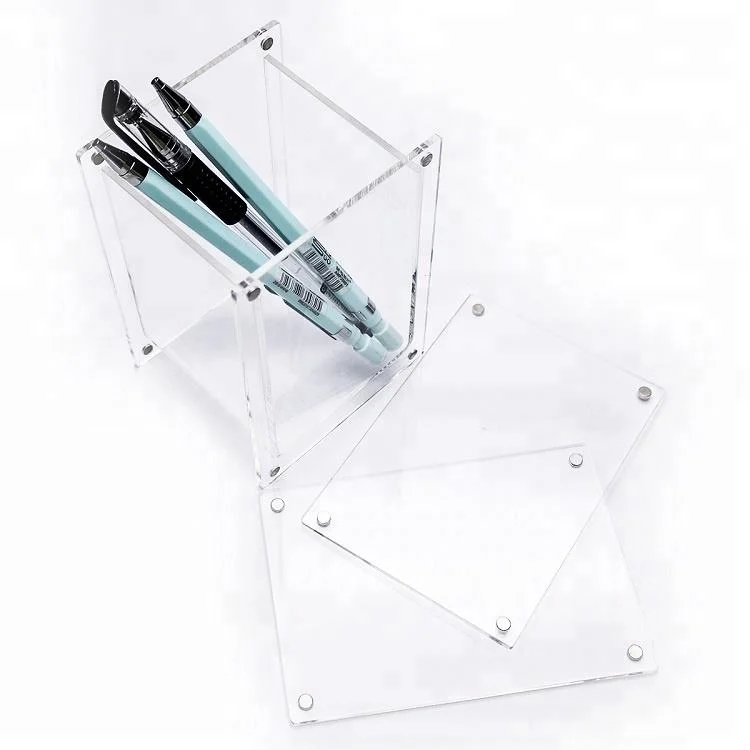 Desktop Clear Acrylic Square Pen Pencil Ruler Holder Acrylic Pen Holder