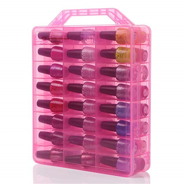 Portable Clear Nail Polish Organizer Holder for 48 Bottles Adjustable Dividers