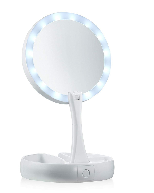 Foldaway Mirror LED Lighted, Double Sided Vanity Makeup Mirror 10X Magnification