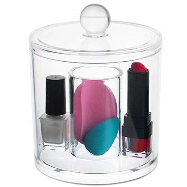 Round Acrylic Cosmetics Organizer Qtip Makeup Cutton Container