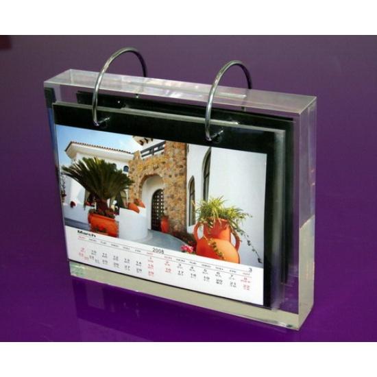 Acrylic block calendar stand with 12pcs PVC bags