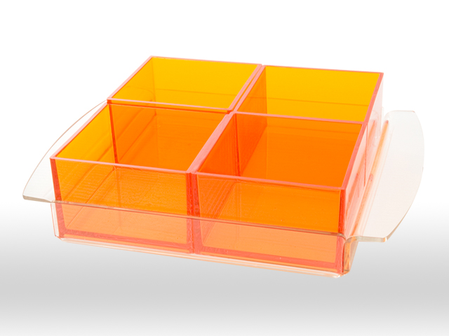 Acrylic tray with four boxes in