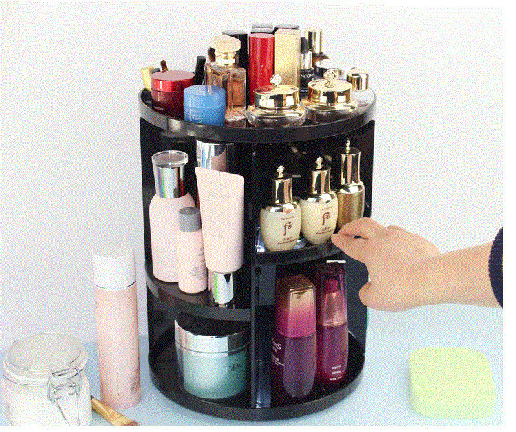 360 Rotating /Revolving Cosmetic Storage Tabletop Big Capacity Stylish Black Makeup/Cosmetic Organizer