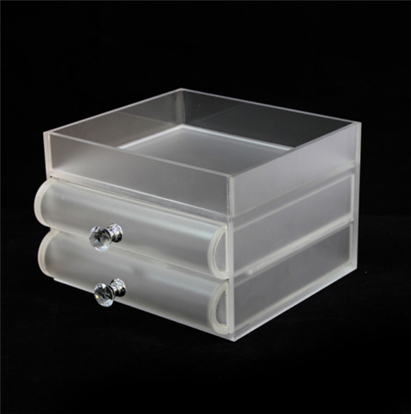 Clear Frosted Acrylic Makeup Organizer with Drawers and Crystal Handles