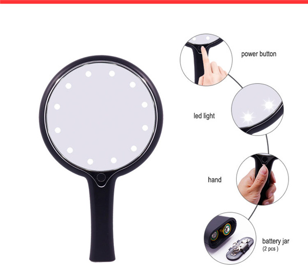 China Factory Acrylic Handheld Makeup Mirror with LED Lighting