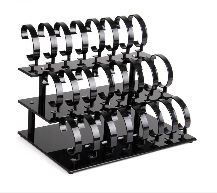 Custom Clear or Black Acrylic bracelet Watch Jewelry Display Stand, 24 Pieces Watches, 3 Tier