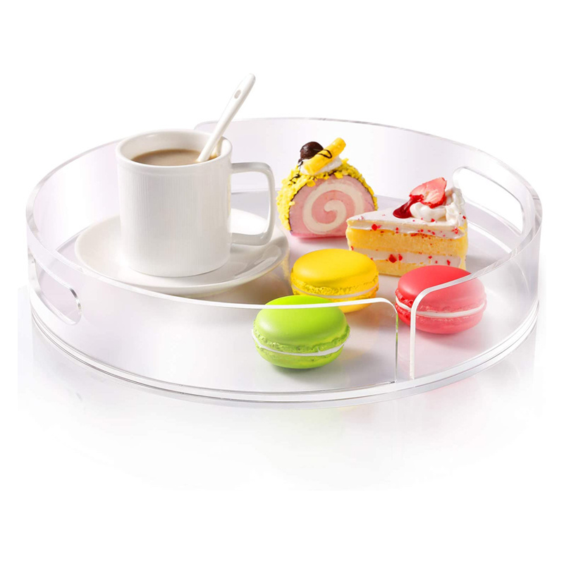 Living Room Round Acrylic Tray with Handles