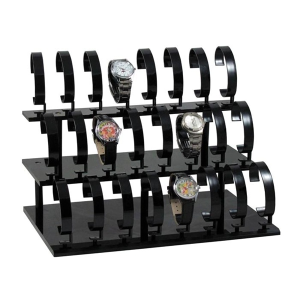 Black or Clear Acrylic Display Stand for Jewelry Bangle, Watches. Capacity 18, 3 Tier