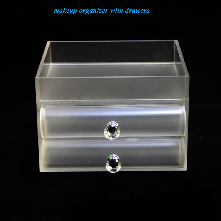 Clear Frosted Acrylic Makeup Organizer with Drawers and Crystal Handles