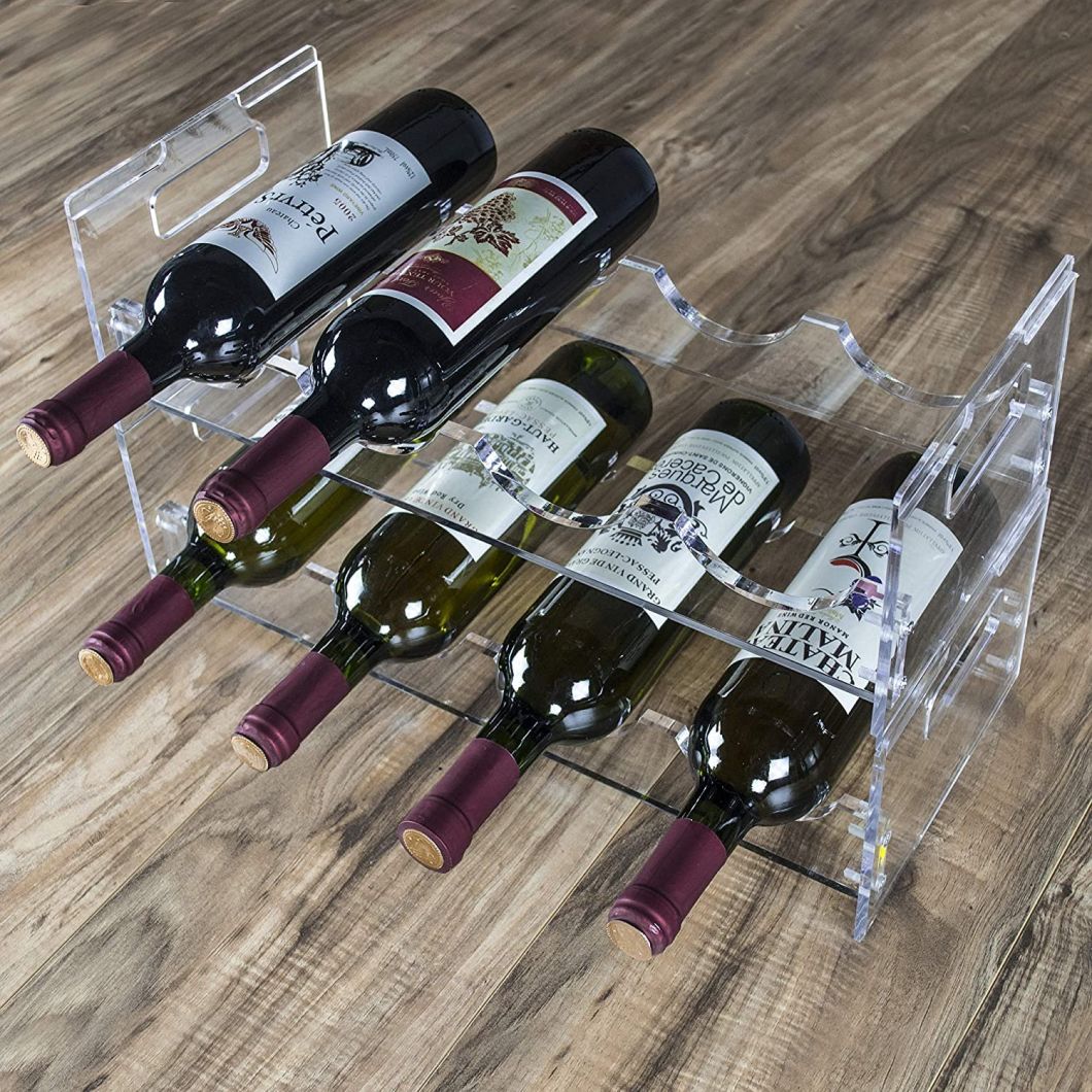 Transparent Acrylic Freestanding Stackable 4 Bottles Storage Box Acrylic Wine Display