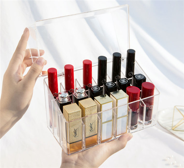 Clear Makeup Display Beauty Case, Lipstick Holder Organizer, Lipgloss Storage Box with Dustproof Lid