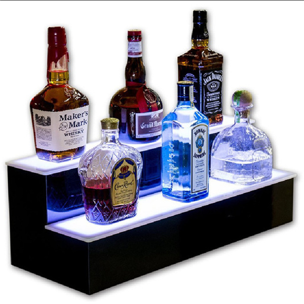 2 Tier LED Lighted Liquor Bottle Acrylic Display Illuminated Drink Wine Shelf with Remote