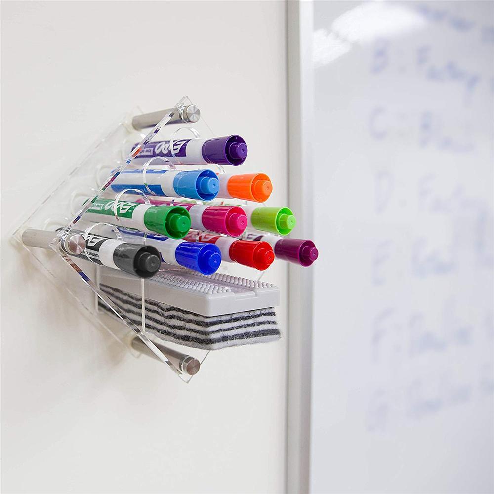 11 Slot Clear Acrylic Diamond Shape Wall Mounted Dry Erase Marker Organizer Acrylic Eraser Holder Rack