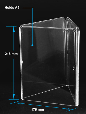 Clear acrylic A5 menu holder with three sides