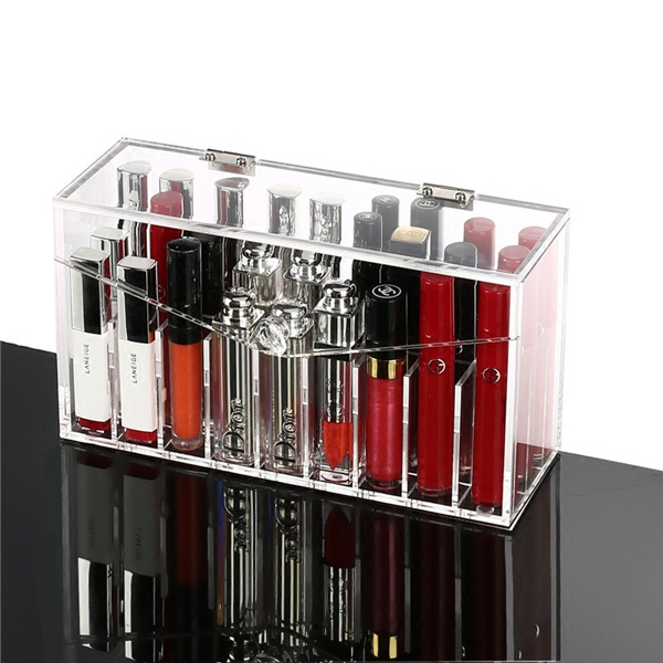 Clear Makeup Display Beauty Case, Lipstick Holder Organizer, Lipgloss Storage Box with Dustproof Lid