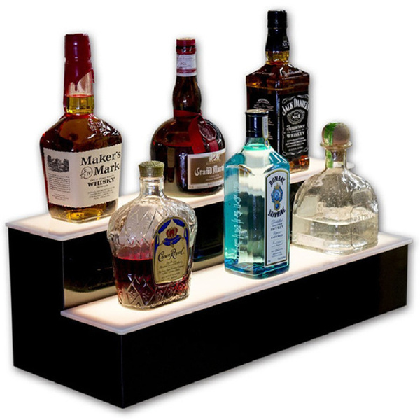 2 Tier LED Lighted Liquor Bottle Acrylic Display Illuminated Drink Wine Shelf with Remote