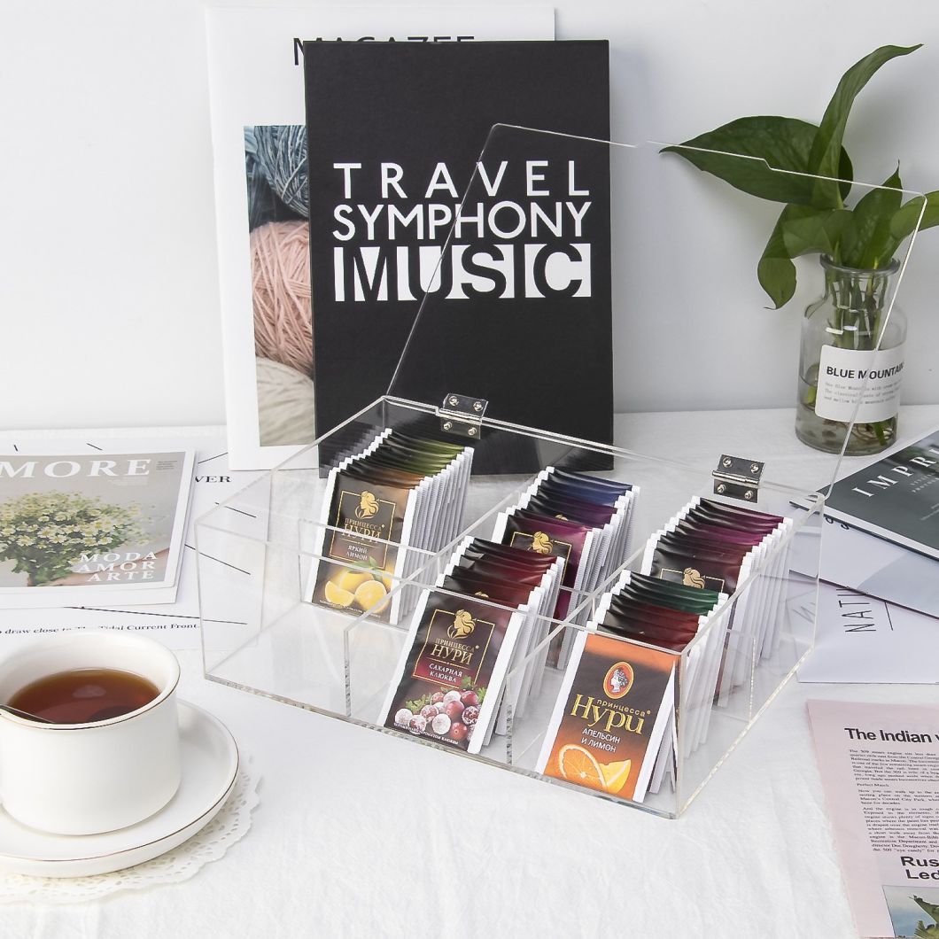 Custom Logo Clear Acrylic Tea Bag Storage Organizer Box
