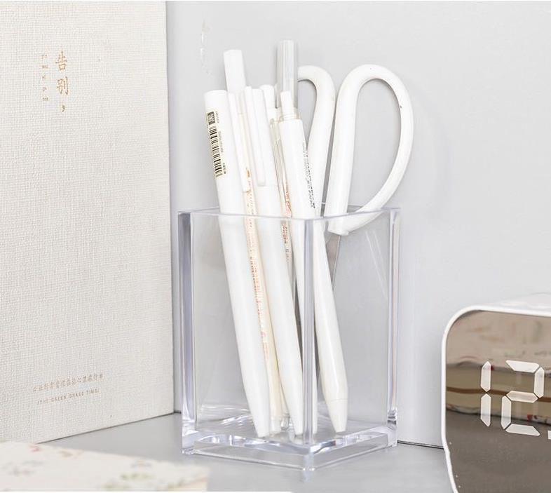 Wholesale Support Custom Gossy Elegant Square Plastic Clear Acrylic Desk Pen Holder