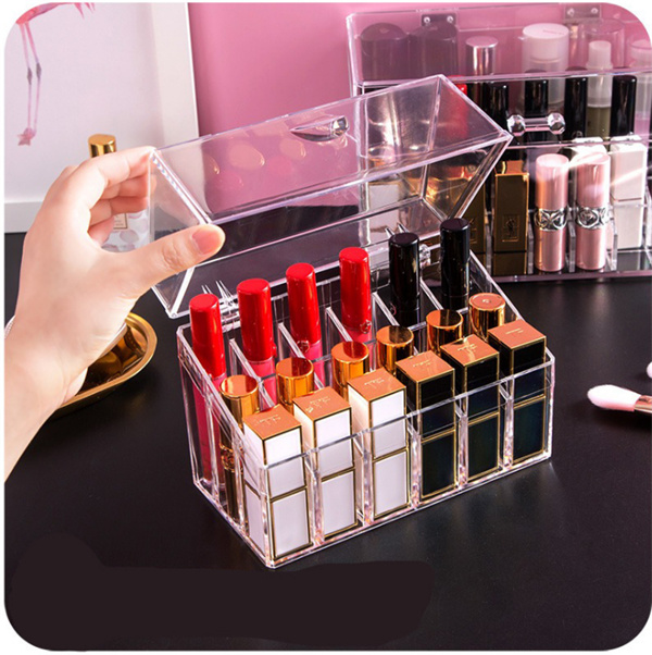 Clear Makeup Display Beauty Case, Lipstick Holder Organizer, Lipgloss Storage Box with Dustproof Lid